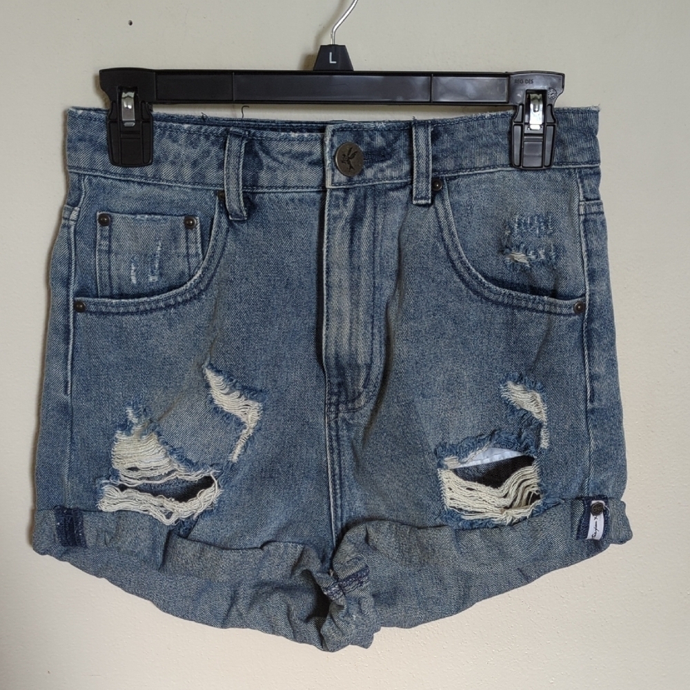 One Teaspoon Bandits High Waist Messed Up Denim Shorts - Salty Dog Blue Size 27